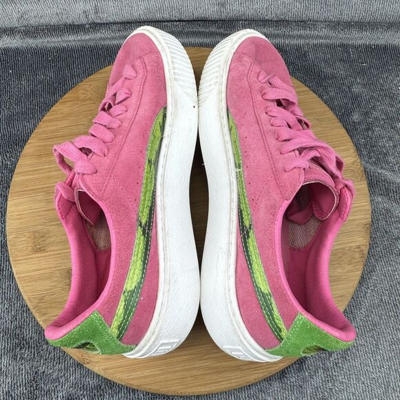 Puma Suede Platform Shoes Mens Size 7 Pink Green Low Top Casual Sneakers - Picture 6 of 9